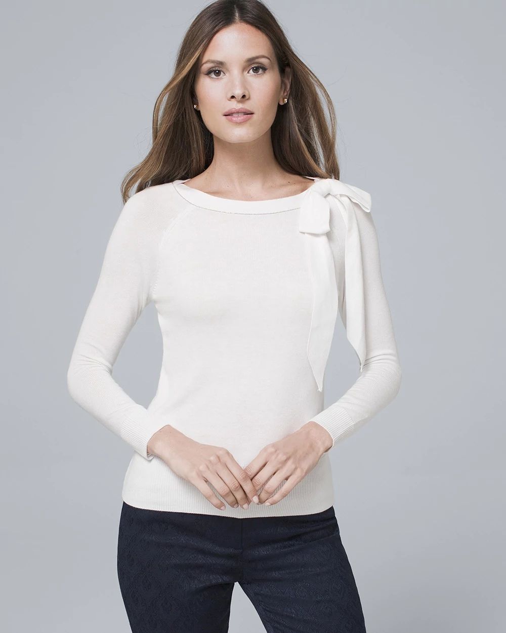 Sweater with bow on shoulder top
